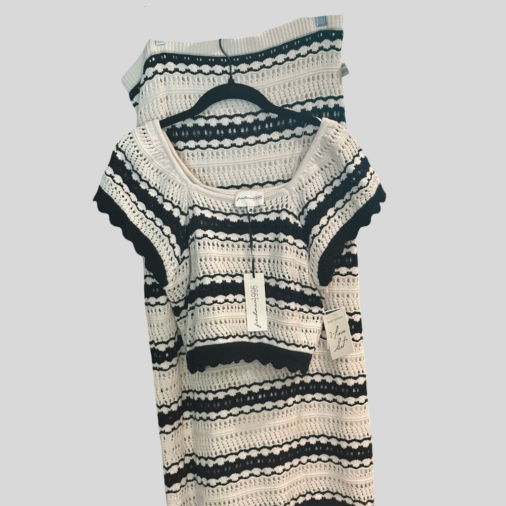 2-Piece Black & White Crochet Knit Set | Size XL | NWT |